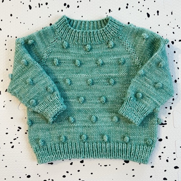 Other - Hand knit by me, baby popcorn merino wool sweater. M&P yarn. Size 0-6m